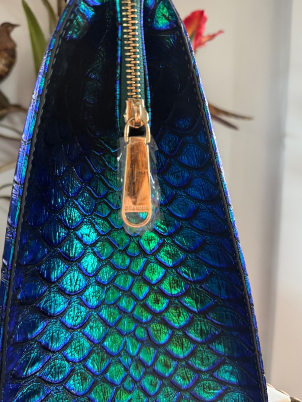 ๐๐ NWT Brahmin Emerald Lulia Caroline Metallic Blue Green Snake Print Bag ๐๐ - Picture 12 of 16
